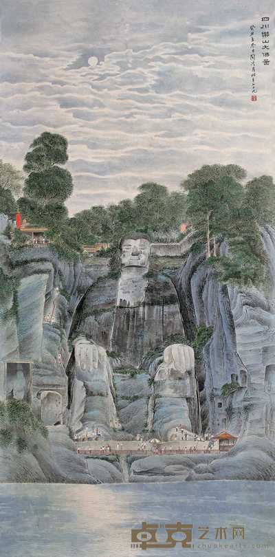 陶冷月 1973年作 四川乐山大佛图 立轴 132×65cm